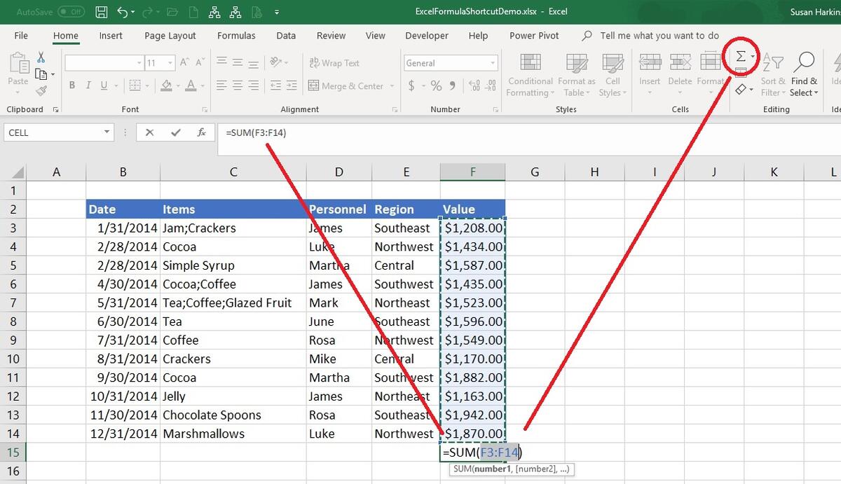 shortcut for autosum in excel on mac